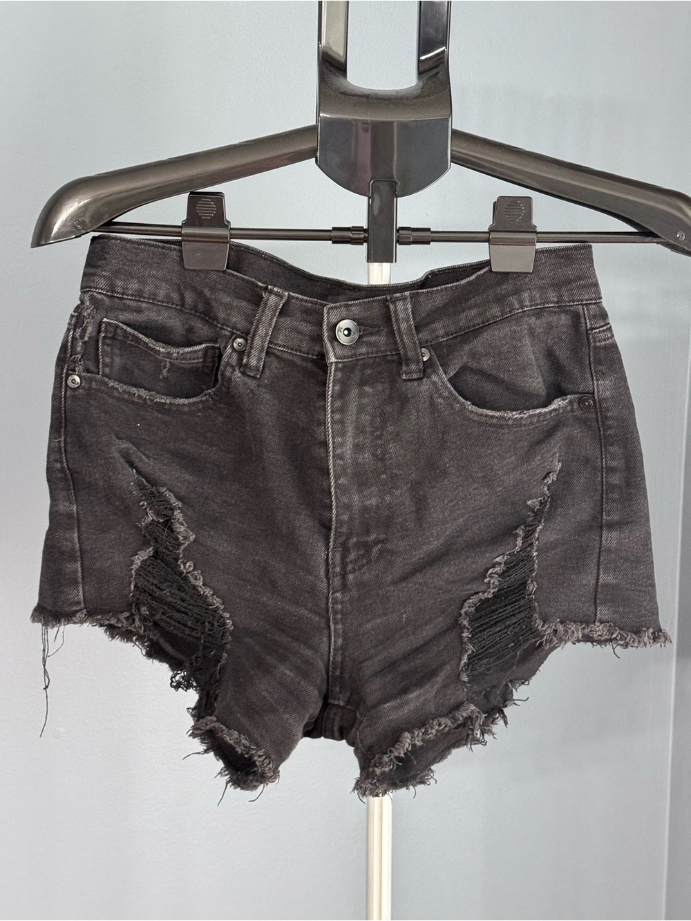 Kendall & Kylie Black Washed High-Rise Distressed Denim Shorts